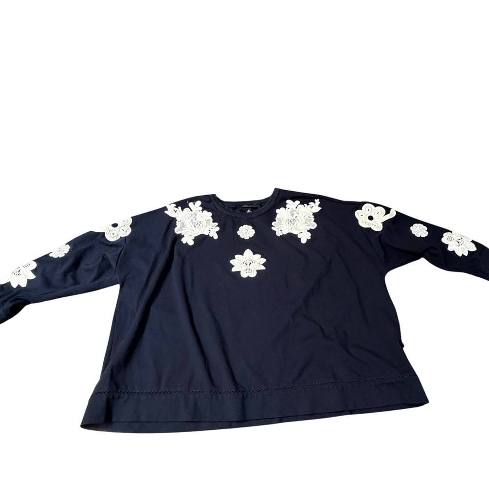 Victoria Beckham Target Navy Floral Lace Applique Embroidered Sweatshirt 3X Boho